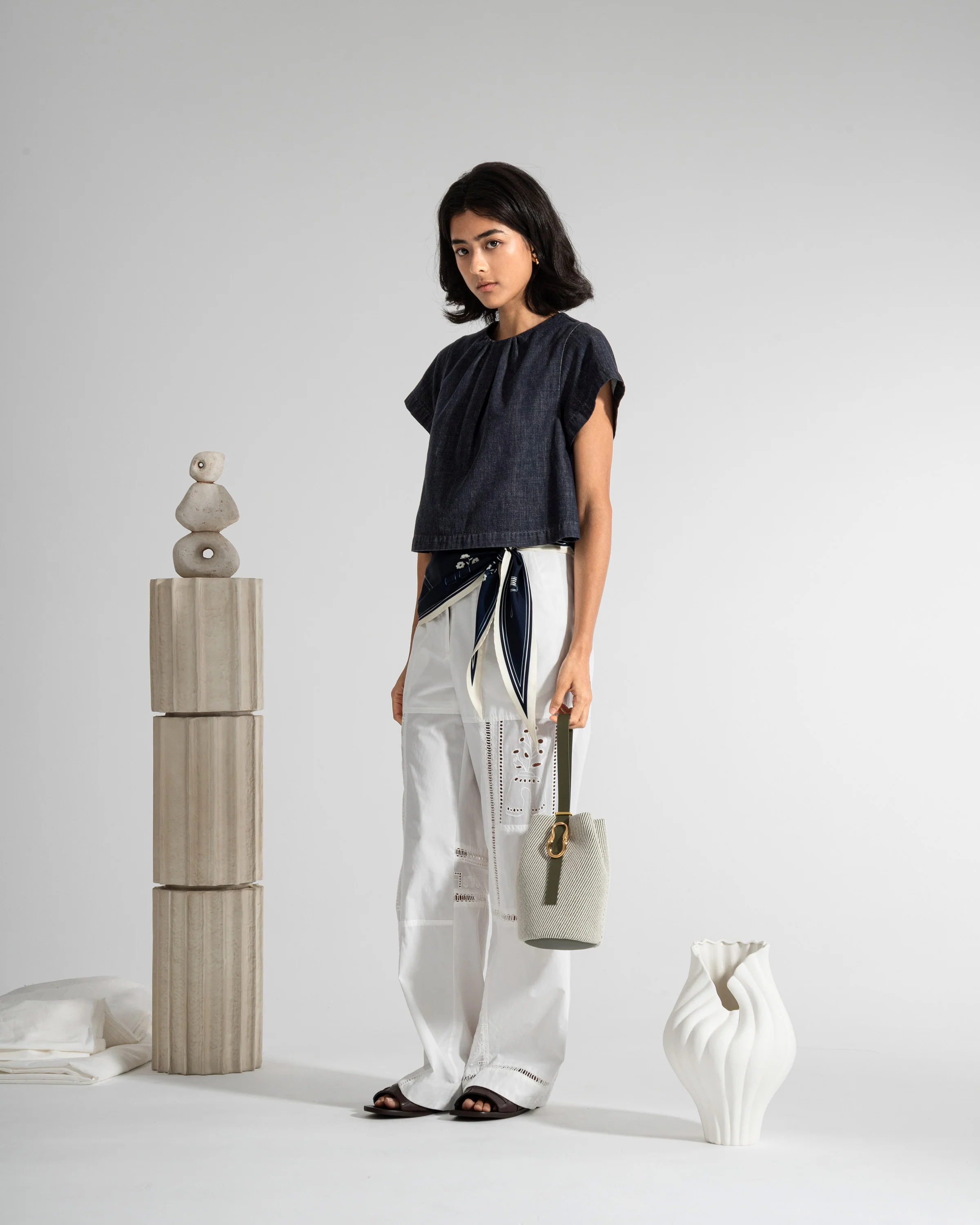 Gathered Neck Denim Top - Image 4